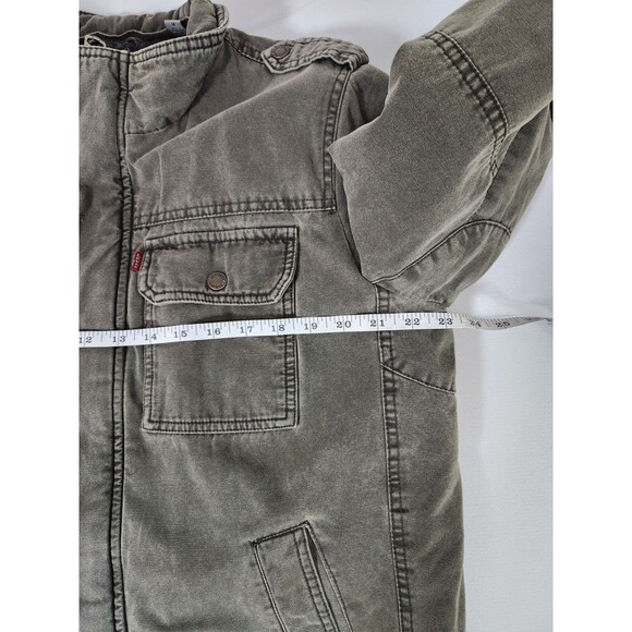 Levis Mens M Washed Cotton Military Jacket Olive Green Sherpa Lined Full Zip - Picture 6 of 14